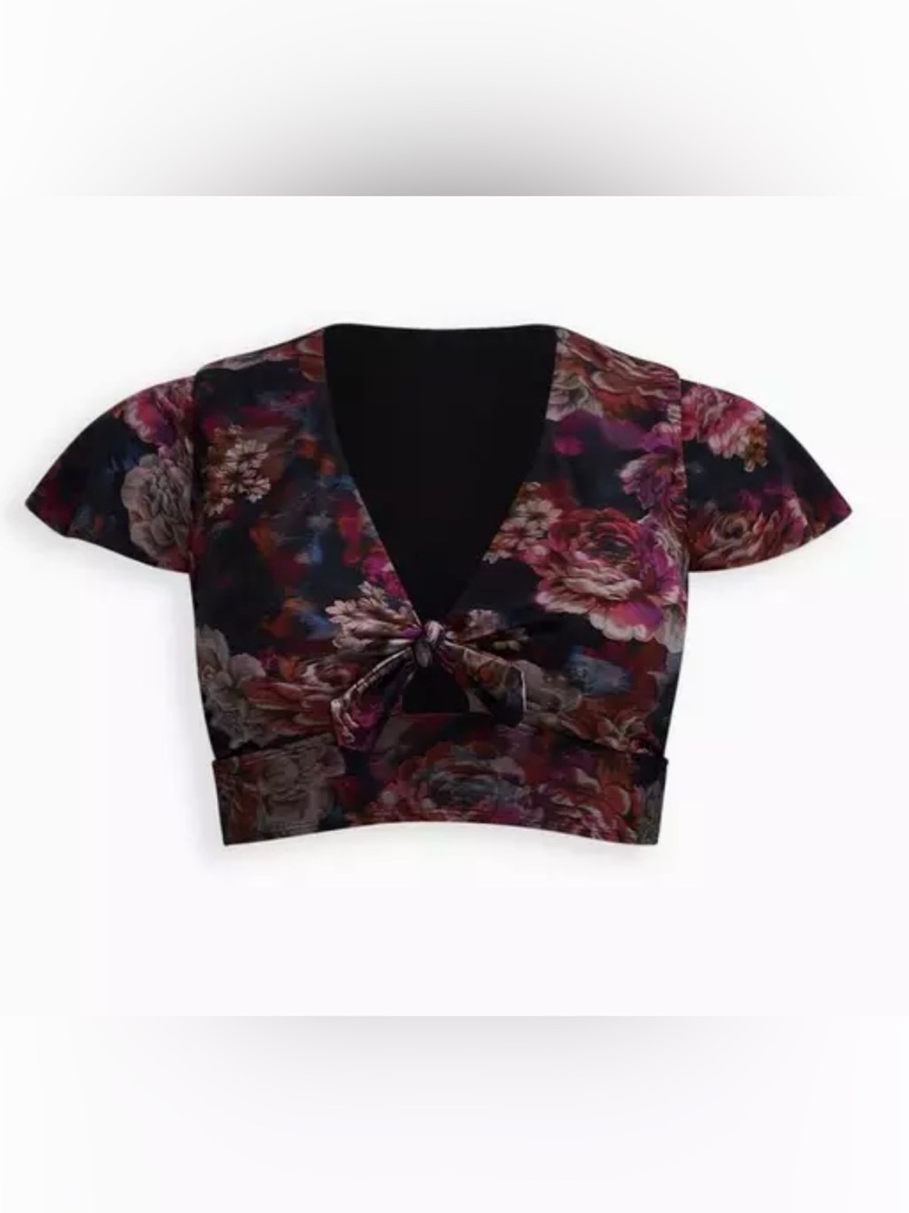 Torrid Floral Tie Front Bikini Top NWT Size 1X Flutter Sleeve